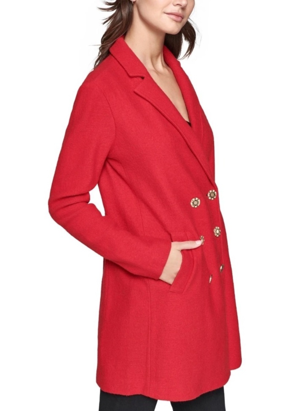 Karl Lagerfeld Paris Red Wool Blend Double Breasted Jacket Size XS